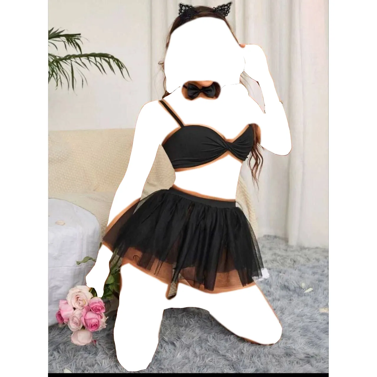 کاستوم گربه‌ ای زنانه مشکی ۵ تکه
