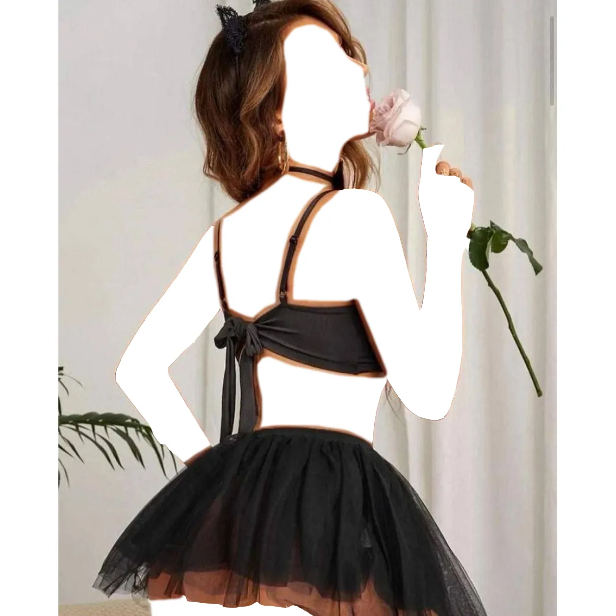 کاستوم گربه‌ ای زنانه مشکی ۵ تکه
