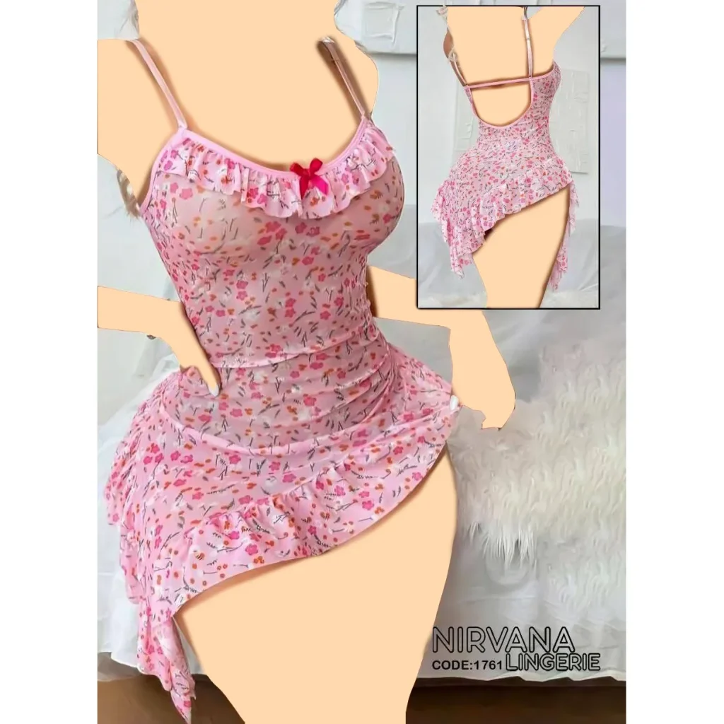 لباس خواب فانتزی زنانه طرحدار صورتی همراه با شورت