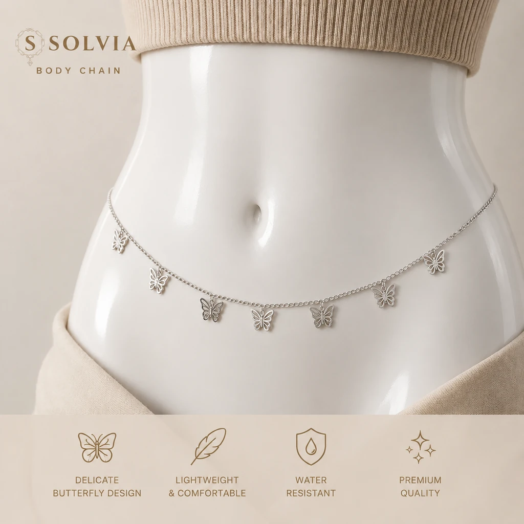 زنجیر کمر زنانه نقره ای تمام استیل 88 | SOLVIA
