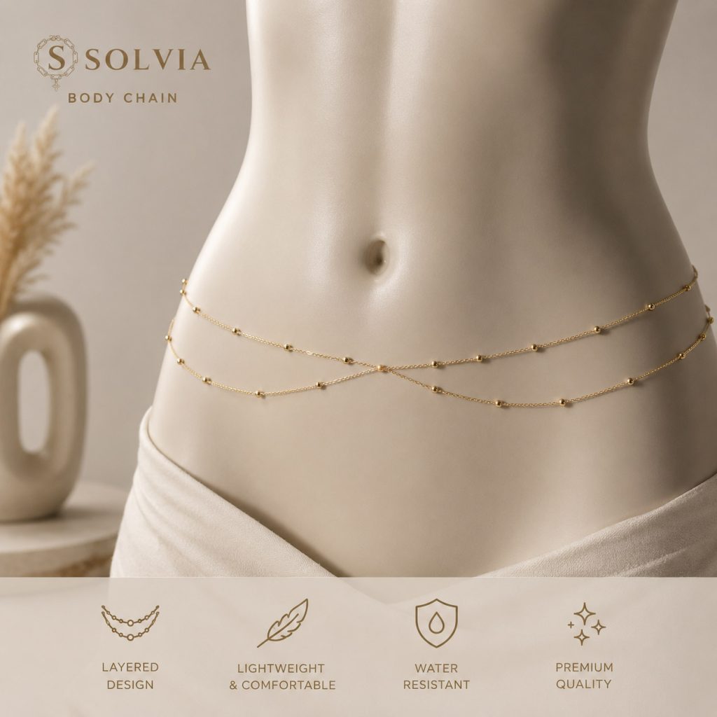 زنجیر کمر زنانه طلایی تمام استیل 98 | SOLVIA