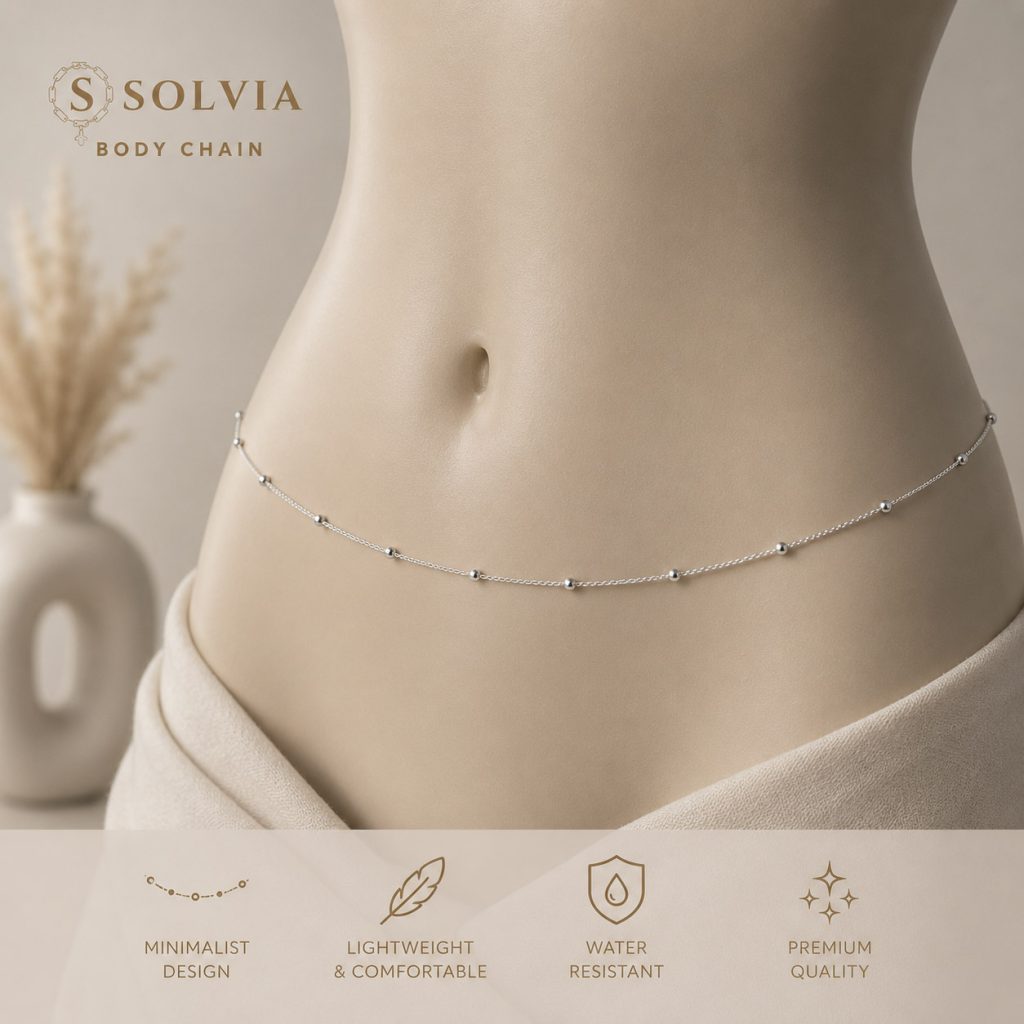 زنجیر کمر زنانه نقره ای تمام استیل 93 | SOLVIA