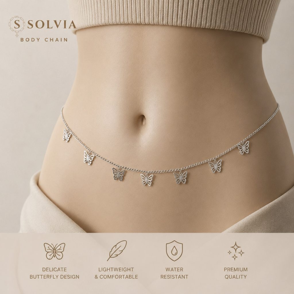 زنجیر کمر زنانه نقره ای تمام استیل 88 | SOLVIA