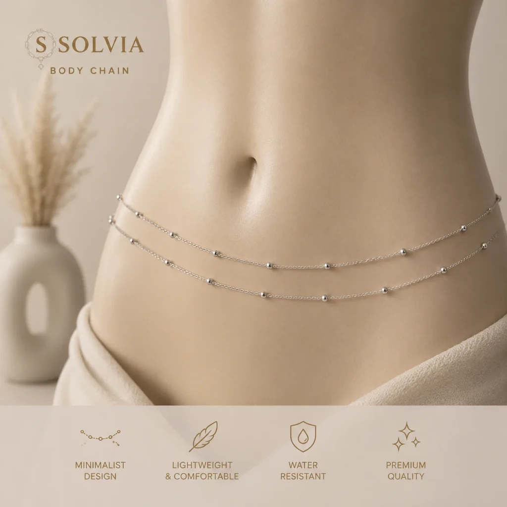 زنجیر کمر زنانه نقره ای تمام استیل 81 | SOLVIA