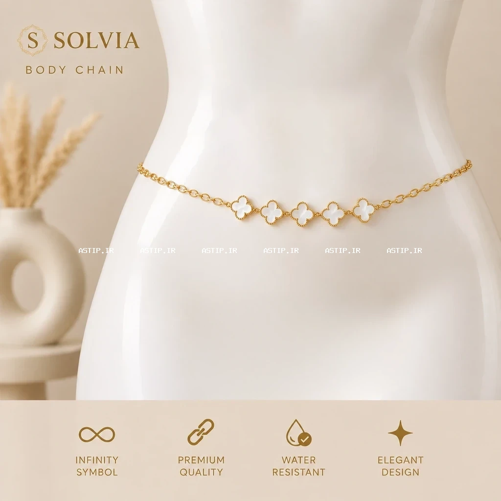 زنجیر کمر زنانه طلایی نگیندار و تمام استیل 90 | SOLVIA