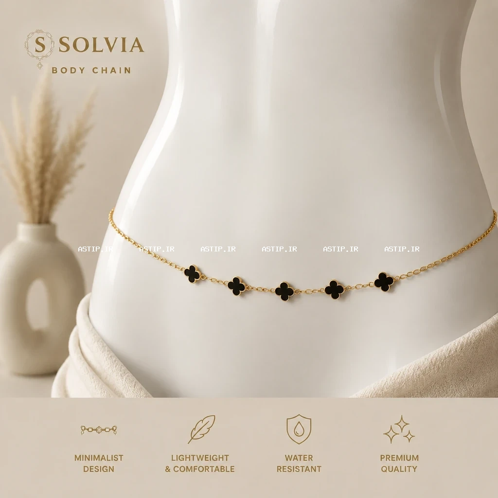 زنجیر کمر زنانه طلایی نگین دار تمام استیل 91 | SOLVIA