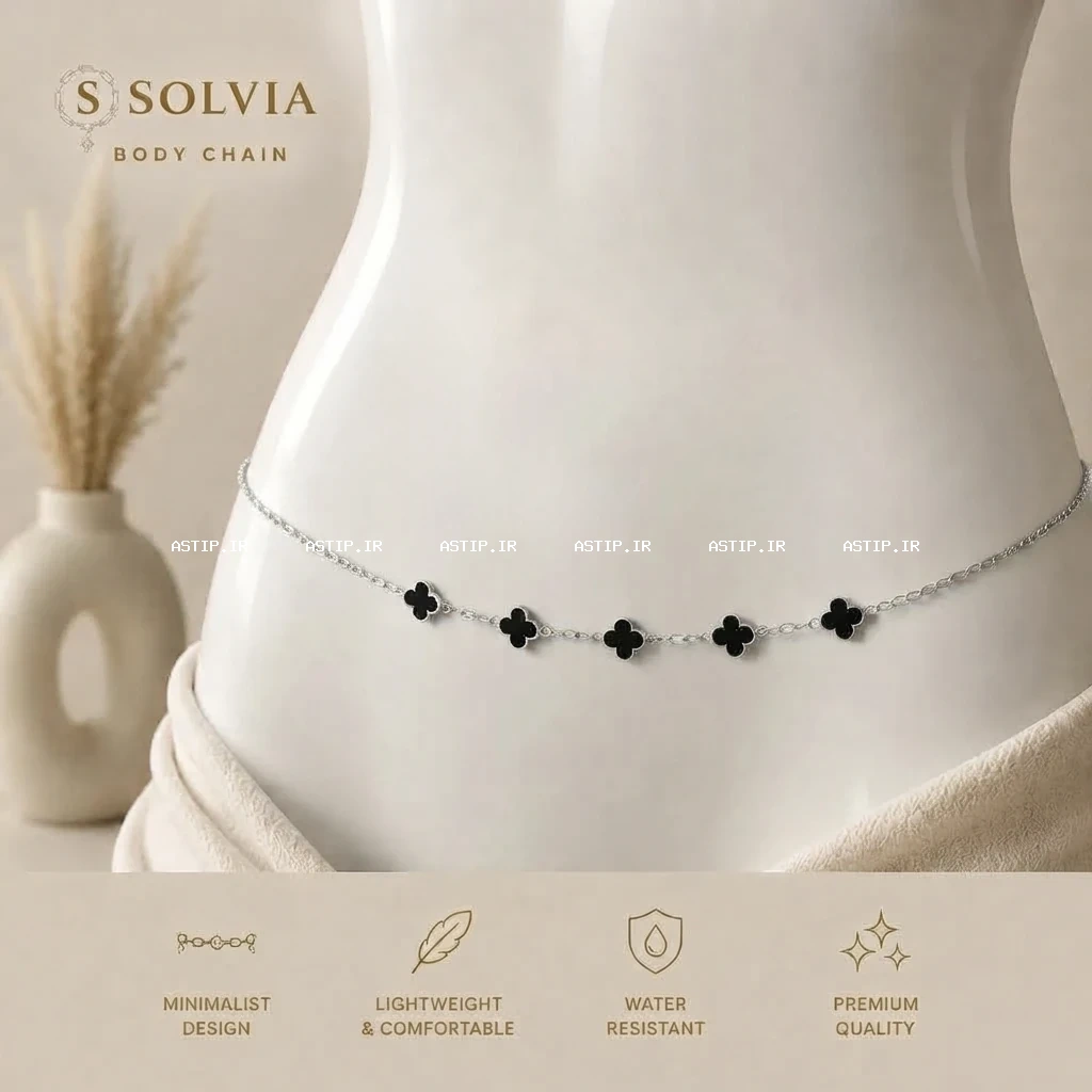 زنجیر کمر زنانه نقره ای نگین دار تمام استیل 82 | SOLVIA