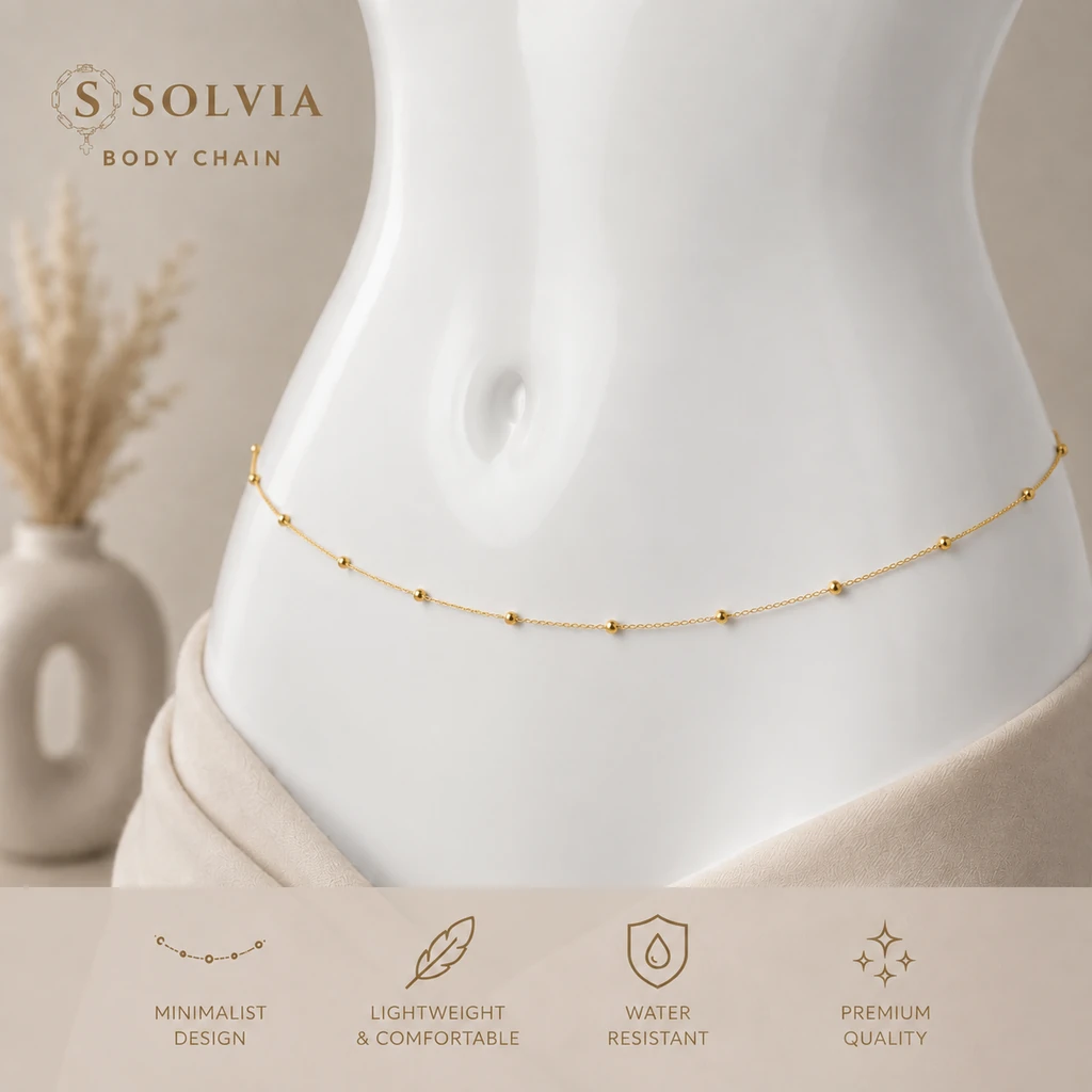زنجیر کمر زنانه طلایی تمام استیل 92 | SOLVIA