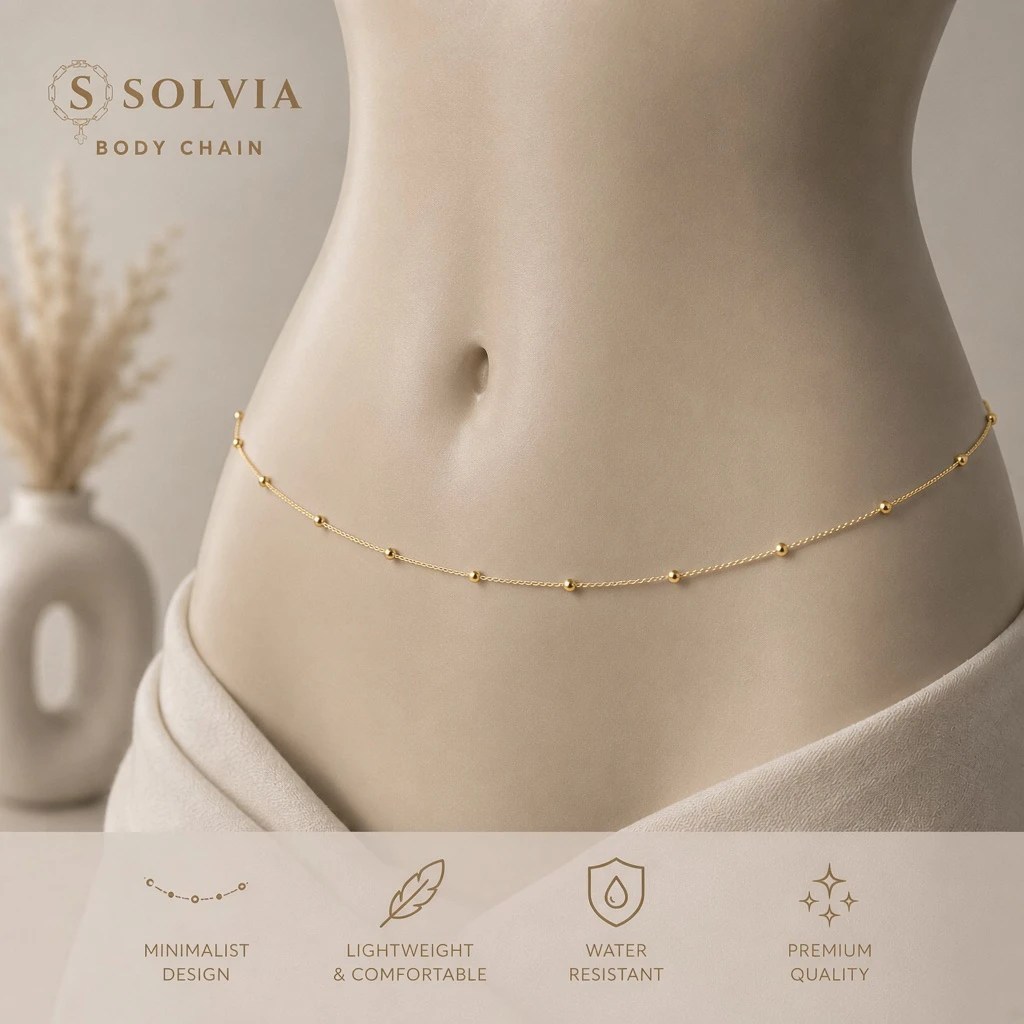 زنجیر کمر زنانه طلایی تمام استیل 92 | SOLVIA