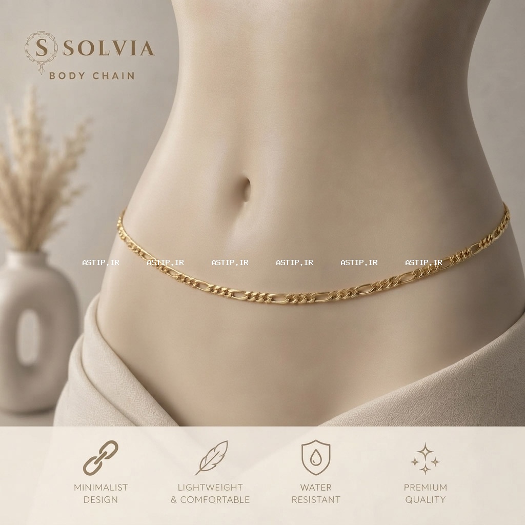 زنجیر کمر زنانه طلایی تمام استیل 99 | SOLVIA